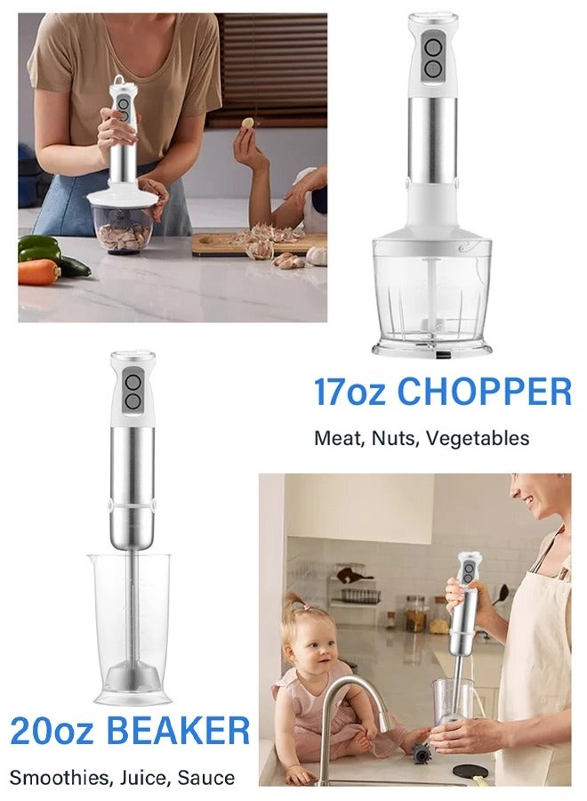 Hand Blender - 4-In-1 (Chopper & Whisk) 6-Speed BPA-Free Attachments