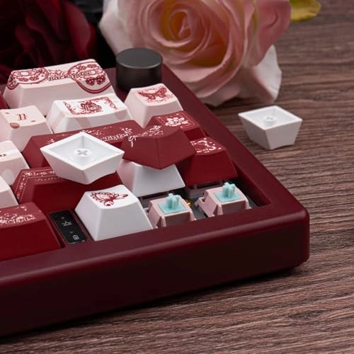 Gradient Cute Pink and White Keycaps Set - ANSI/ISO Keycaps Puller