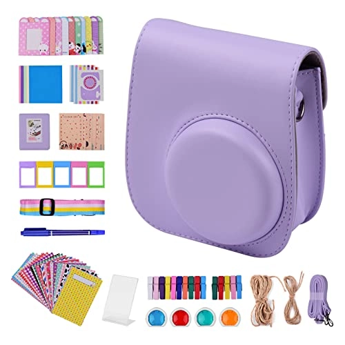 Instant Camera Accessories Kit + Camera Bag + Camera Strap + Photo Album + Photo Clips + Photo Frame + Hanging String + Stickers + Pen + Filt - 12-in-1 leather