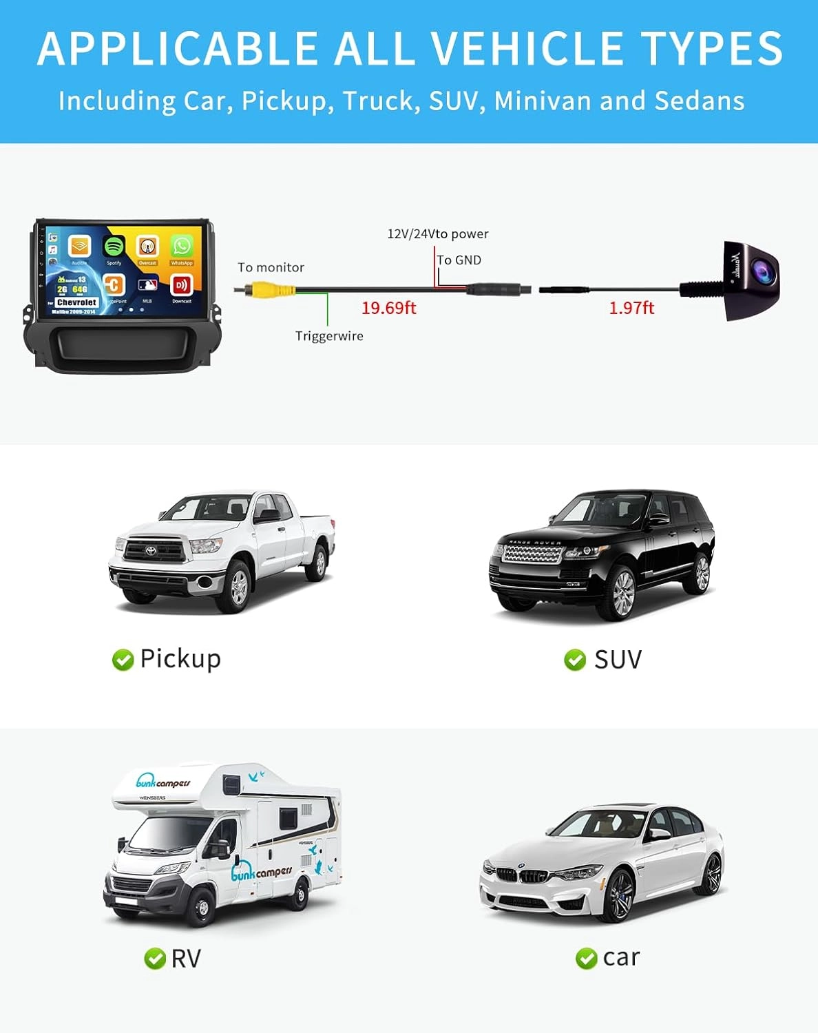 Car Rear View Camera - Night vision 1280*720 pixels