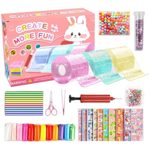 HASTHIP Nano Tape Bubble Clay Craft Kit - DIY Puffy Confetti Squishy Making