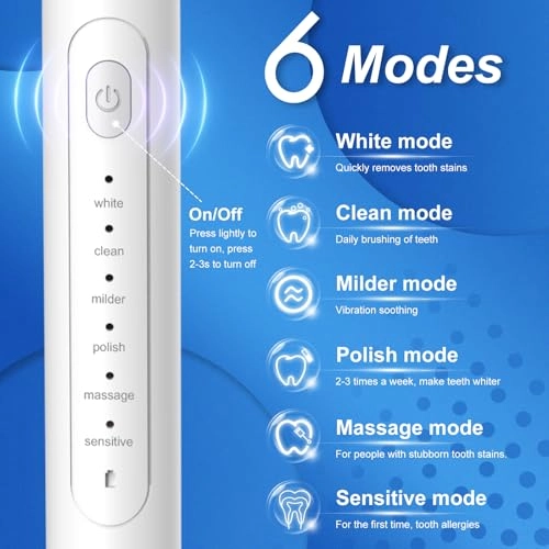 Electric Toothbrush - 6 Modes 4 Replaceable Brush Heads IPX7