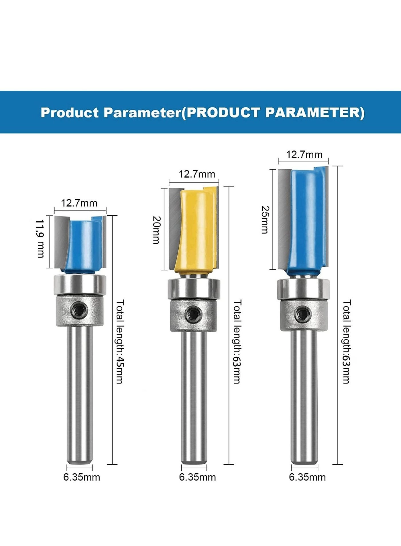 Straight Router Bit Set - 12.7mm 6.35mm 3pcs