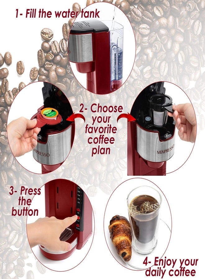 Single Serve Brewer - KCup Compatible Adjustable Drip Tray 5 Brew Sizes