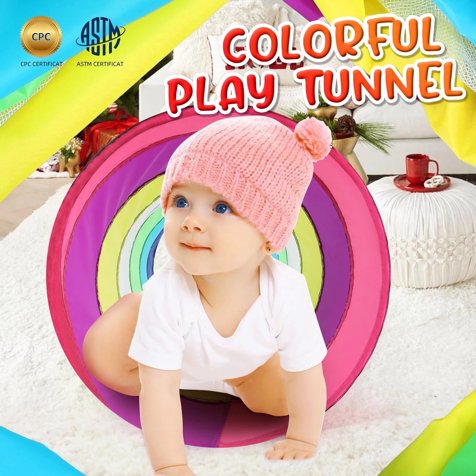 Kids Play Tunnel - Colorful Pop Up Rainbow