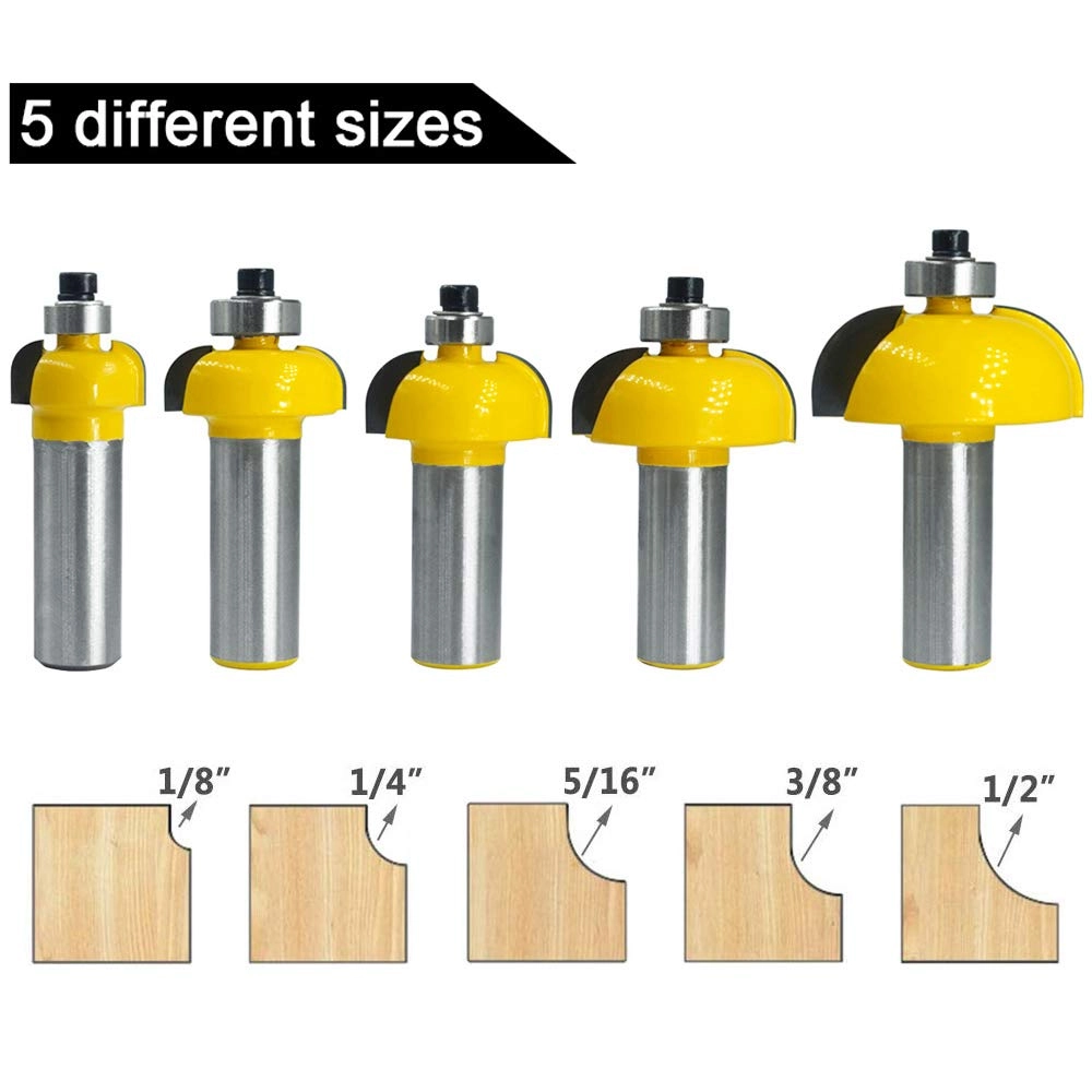 Cove Router Bit Set - 1/8"" 1/4"" 5/16"" 3/8"" 1/2"" 1/2 Inch Shank 5pcs