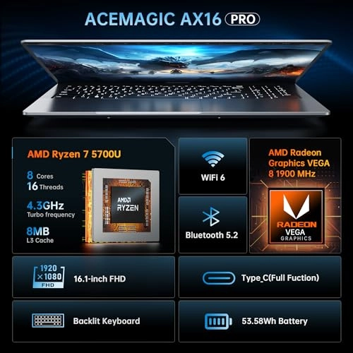 AX16PRO - 16.1'' Ryzen 7 5700U 16GB DDR4 512GB SSD