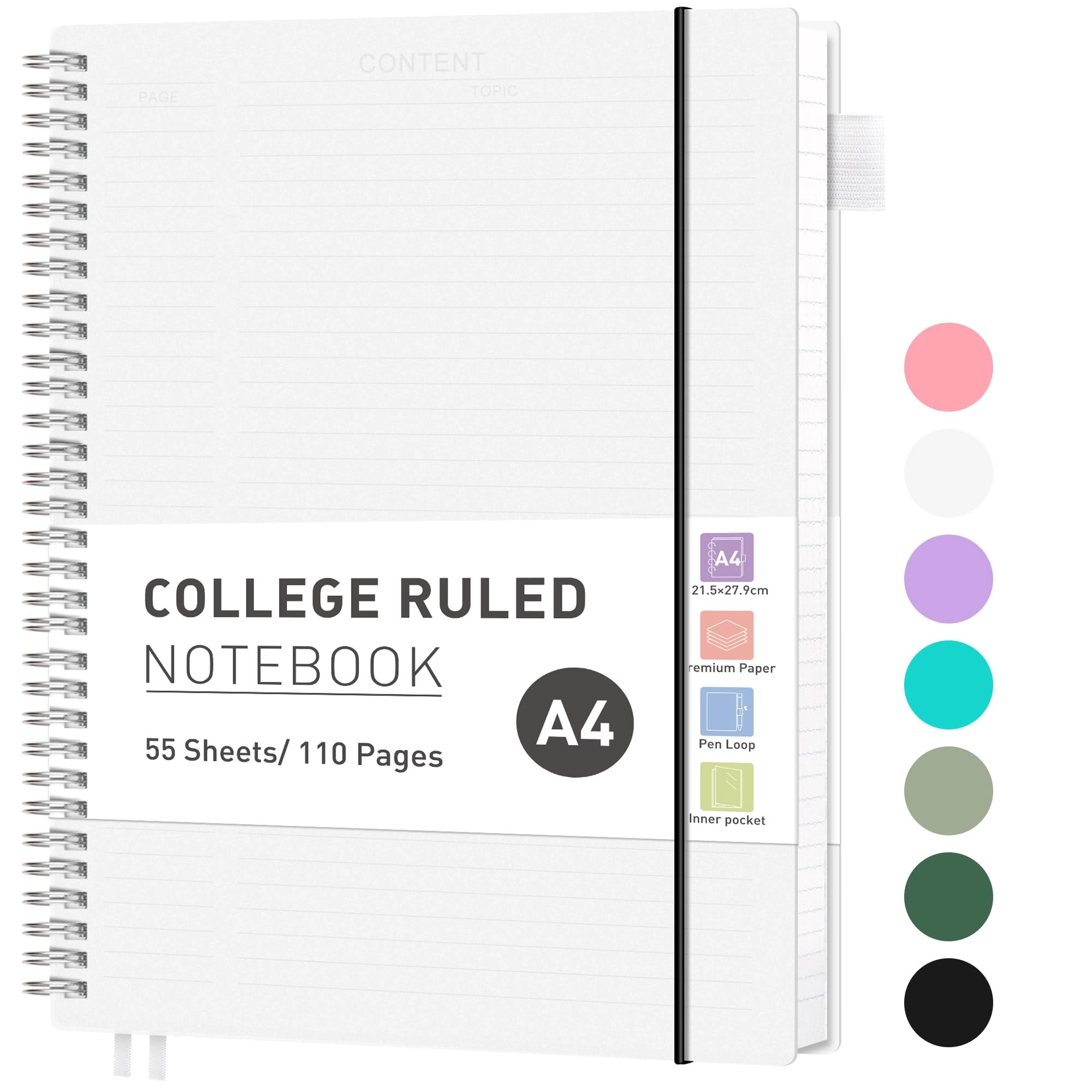rettacy Notebook A4 Spiral - Lined 55 Sheets