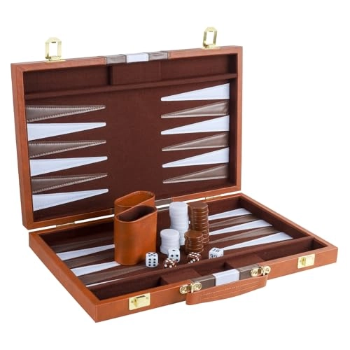 Backgammon Set - PU Leather Case Grey