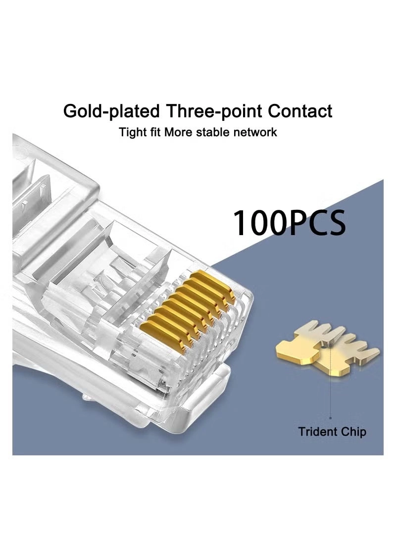 RJ45 Cat6 Pass Through Connector - 8P8C Gold-Plated Pack of 100