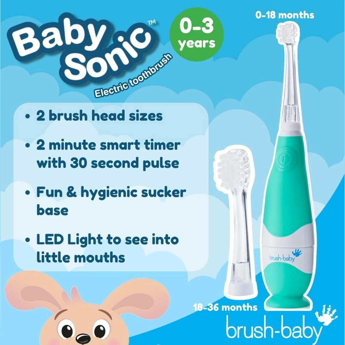 BabySonic - Infant and Toddler 0-3 Years 2 Sensitive Brush Heads Teal
