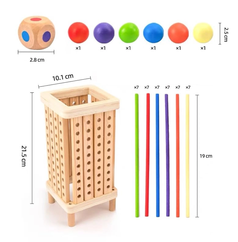 Montessori Wooden Board Game - 3 and up 42 colourful sticks