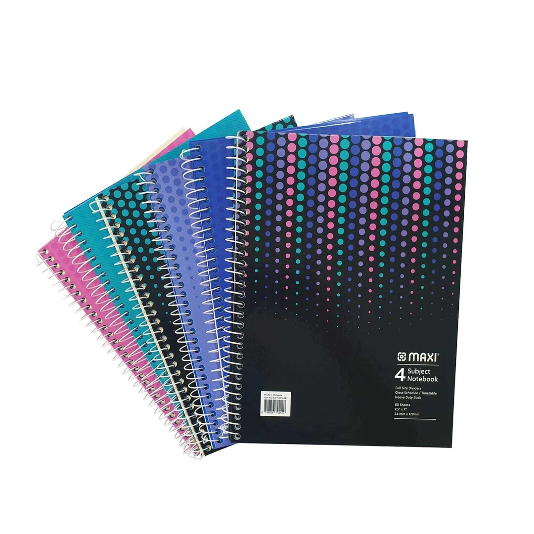 Maxi Spiral 4 Subject Notebook 9.5x7inch Hardcover - 160 Sheets