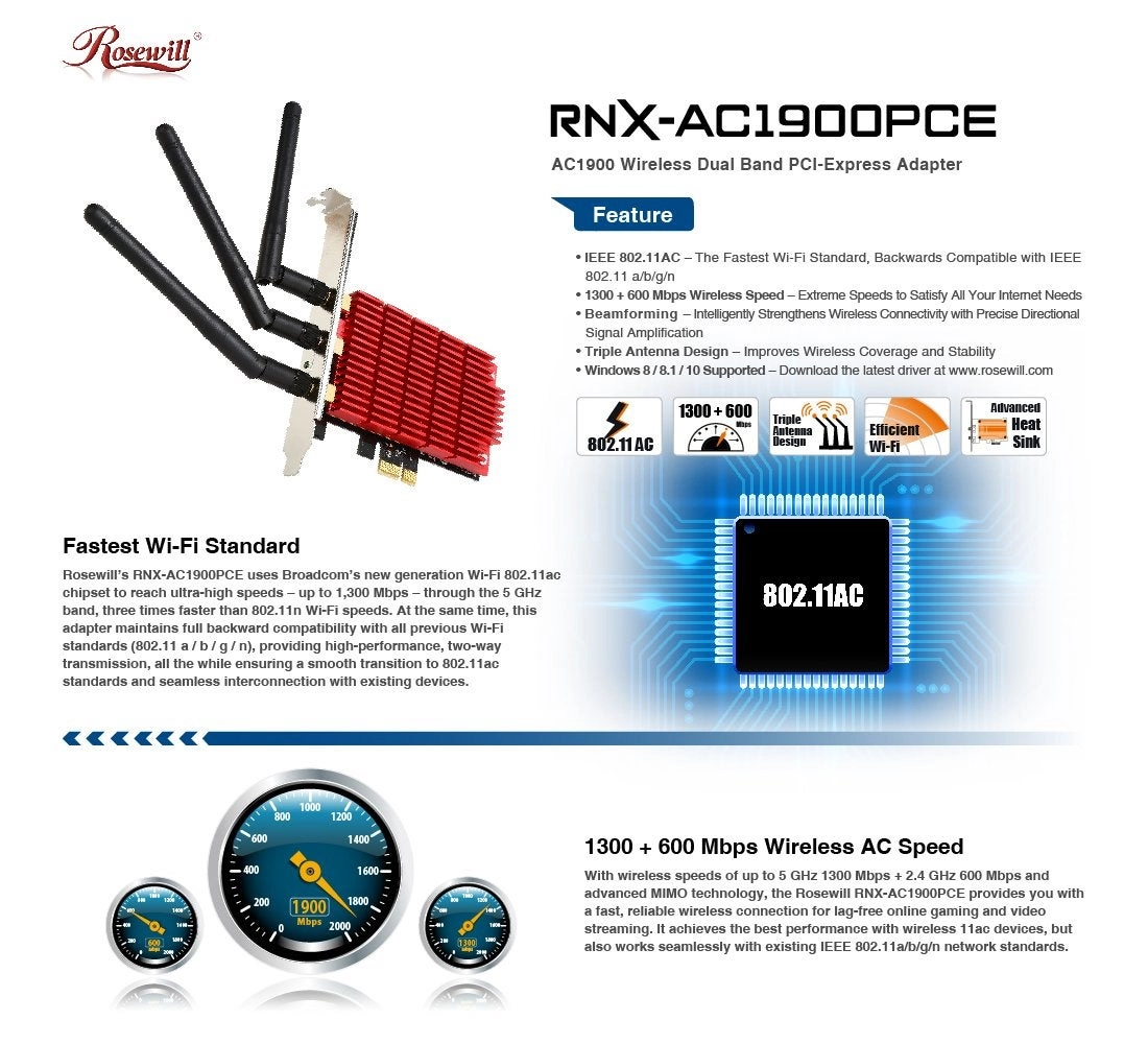 RNX-AC1900PCE - 802.11AC Dual Band PCI Express WiFi