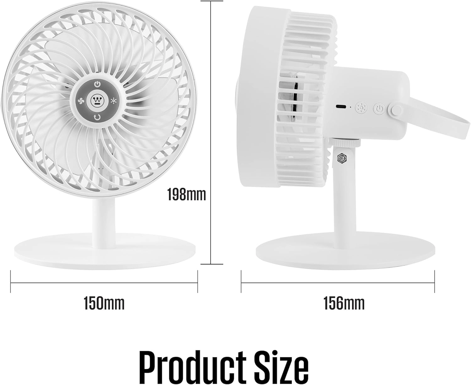 Rechargeable Desk Fan - LED Night Light 4-Speed USB
