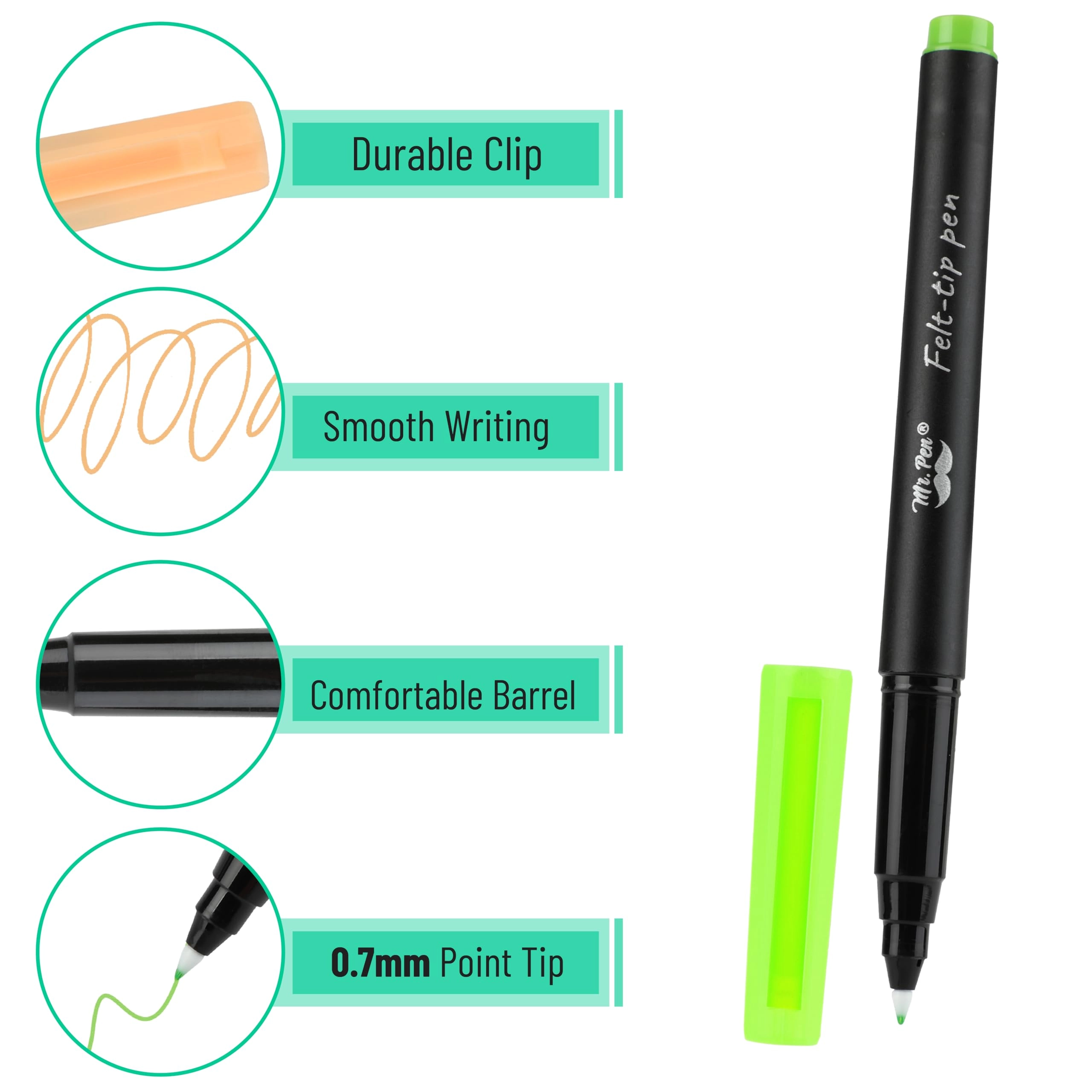 Felt Tip Pens - 8 Pack Multicolor 0.7mm