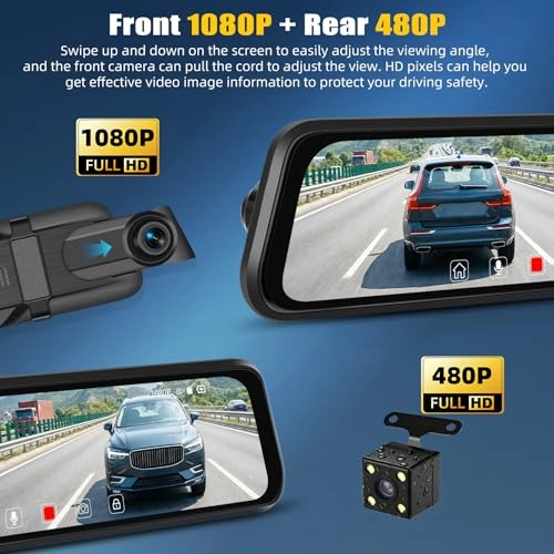 9.66" IPS Mirror Dash Cam - 1080P 30FPS