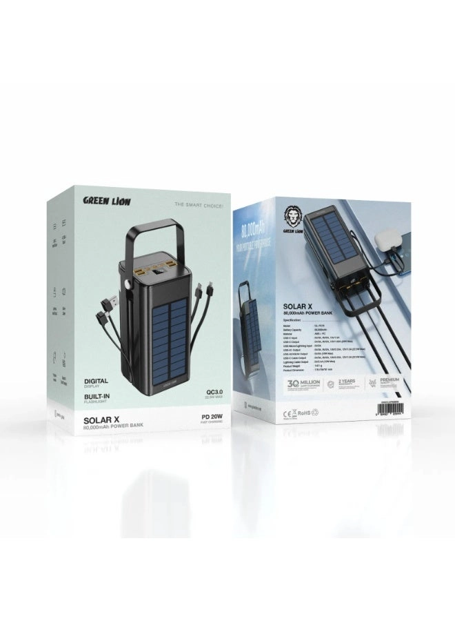 Solar X Power Bank - 80000 mAh 20 W Fast-Charging 4xUSB-A 2xUSB-C
