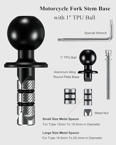 Fork Stem Mount Base - 1'' TPU Ball 12mm to 25.4mm