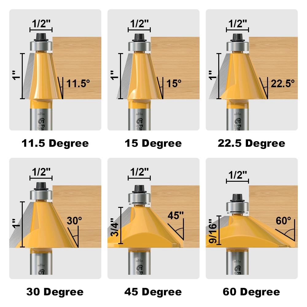Chamfer Router Bit Set - 1/2 Inch 6 PCS