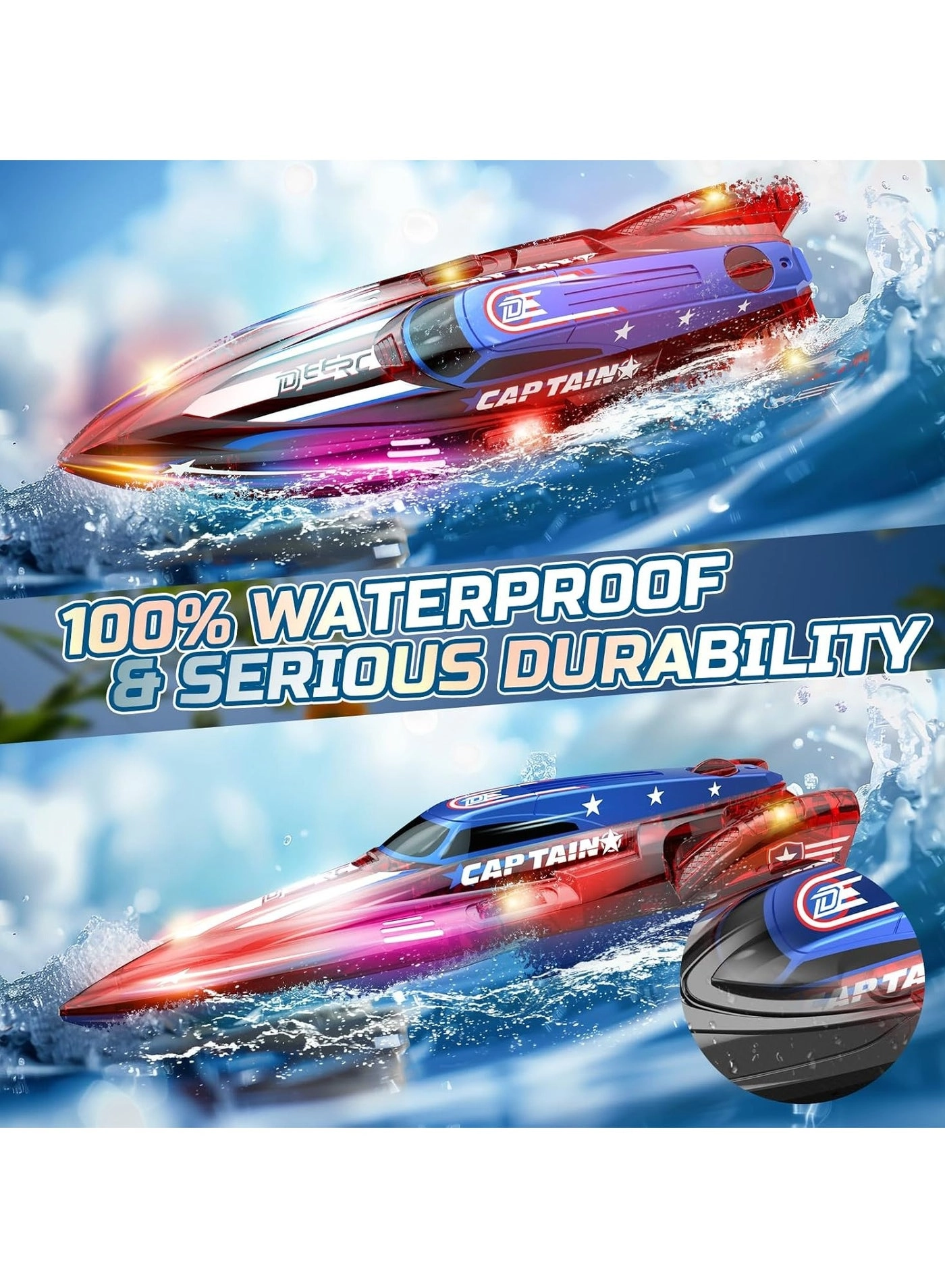 DEERC Remote Control Boat Toy - Set of 2 2.4GHz LED Lights