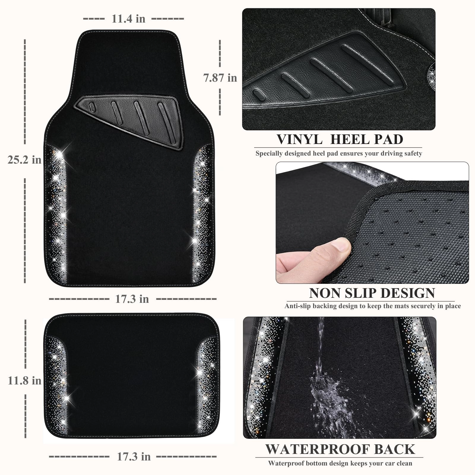 Bling Diamond Car Mats - 4.0 Count Universal Fit
