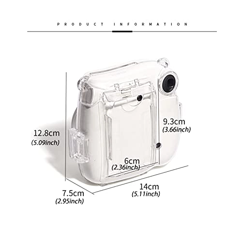 Transparent Crystal Camera Case - for Fujifilm Instax Mini 7+ + Adjustable Shoulder Strap + Stickers + Film Pocket Pictures Holder