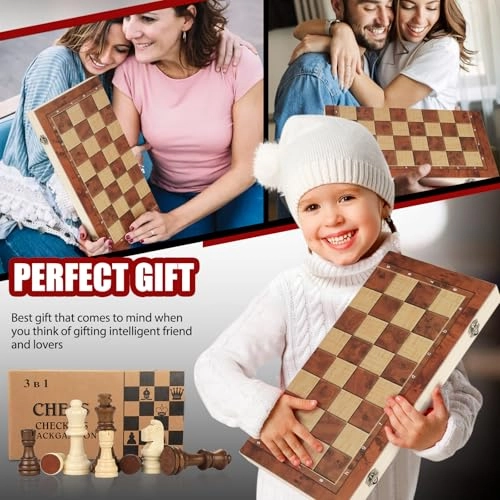 Chess Checkers Backgammon 3-in-1 - Wooden Folding