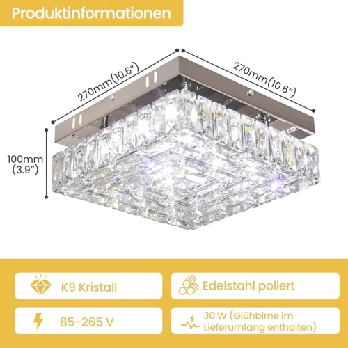 LED Square Crystal Chandelier - 2700K-6500K Dimmable