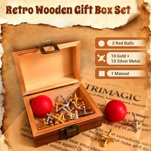 Metal Jacks Game - 20 gold and silver jacks and 2 solid high bounce red rubber balls