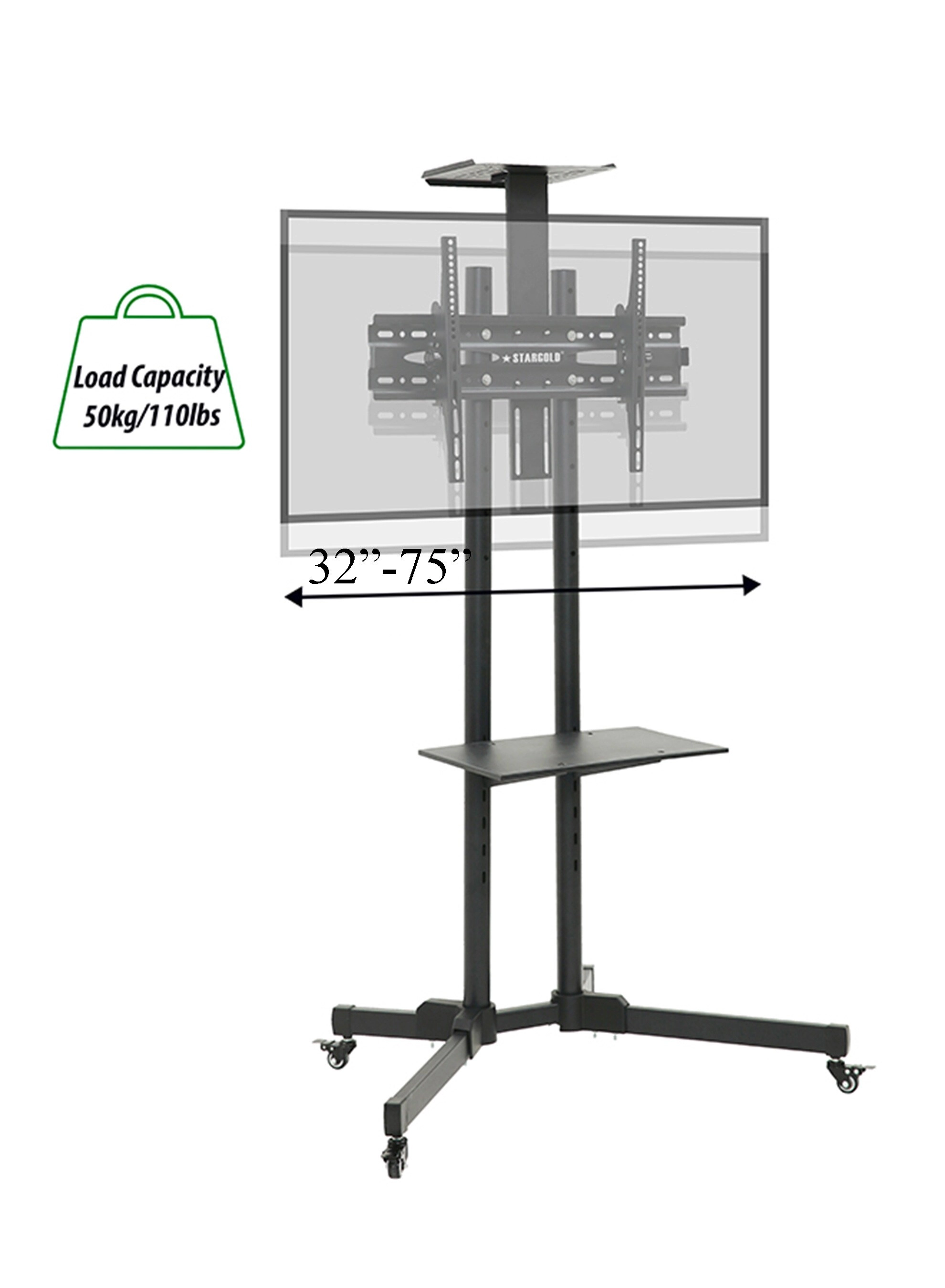 Premium Mobile TV Floor Stand & Cart - 50kg 32" to 75"