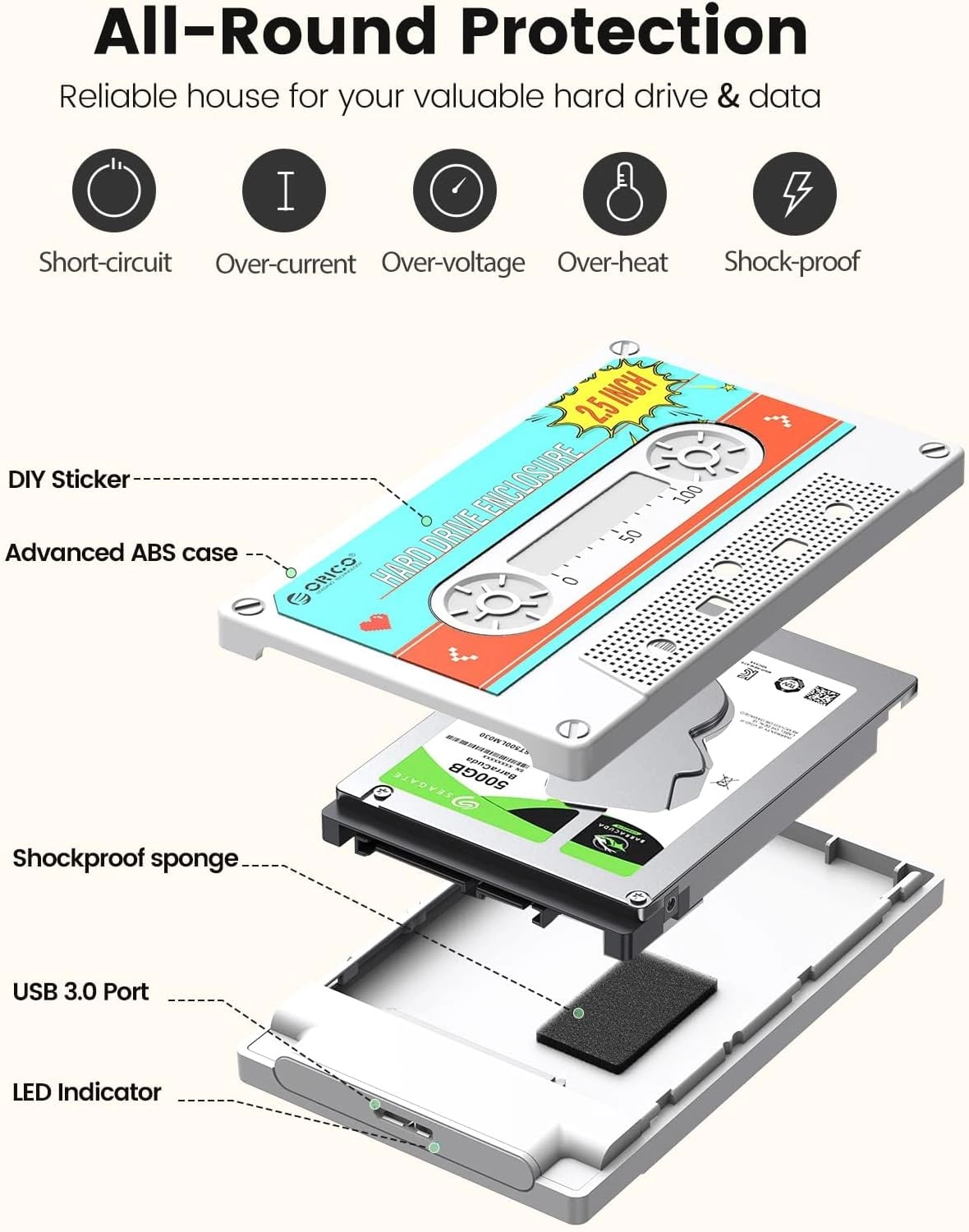 Hard Drive Enclosure - USB 3.0 with UASP SATA I/II/III 2.5inch
