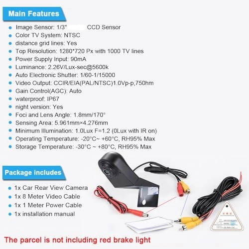 Rear View Mirror Monitor - 4.3 Inch Wired + Brake Light Camera - 1280 x 720 Night vision