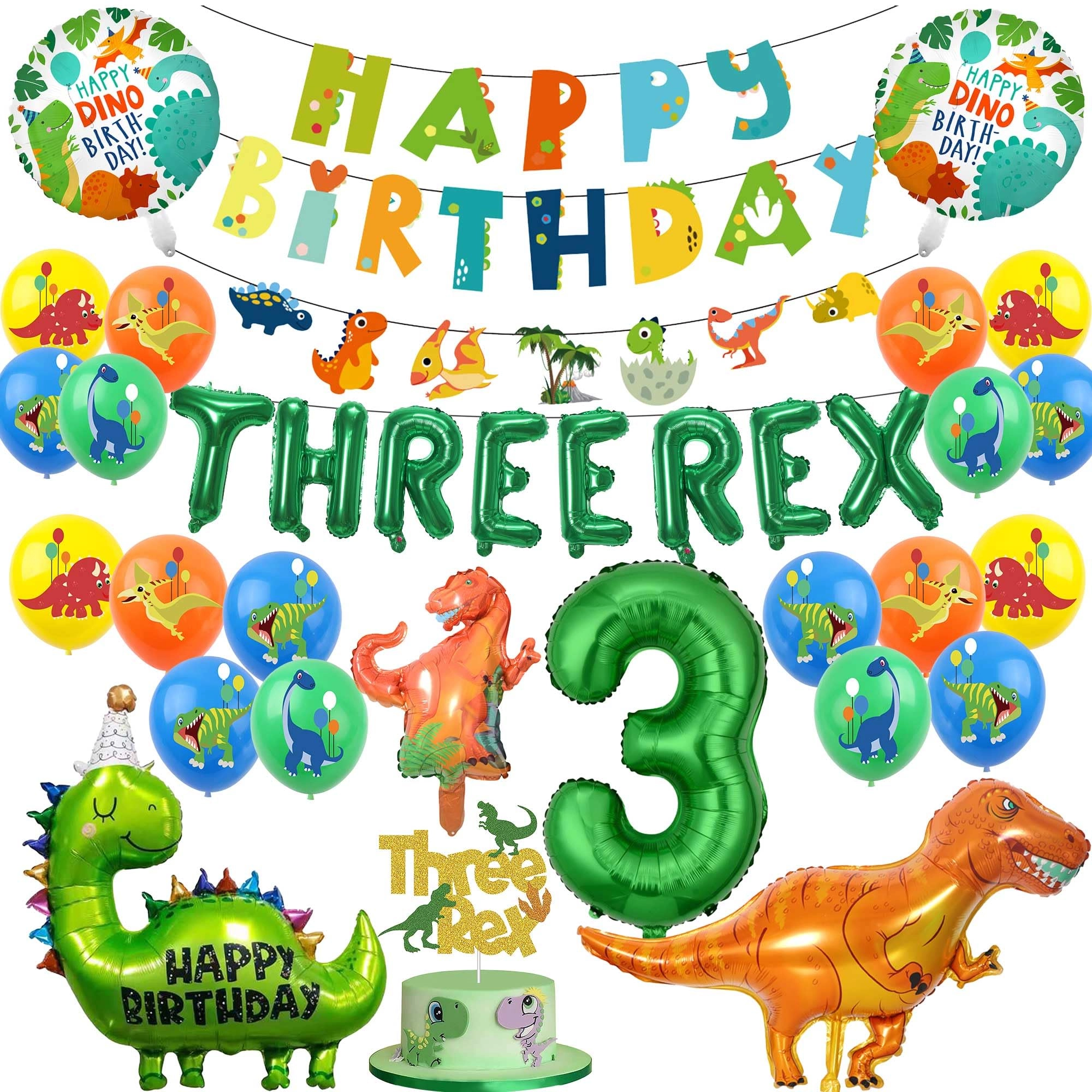 fsadasy Three Rex Party Decoration - 1.0 Count Birthday