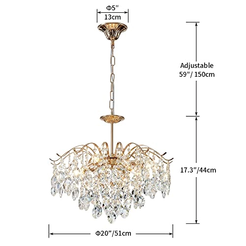 5-Light K9 Crystal Chandelier - Gold Adjustable Chain 59"
