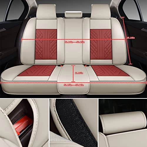 Bench Seat Cover - Premium Faux Leather White And Red Universal Fit
