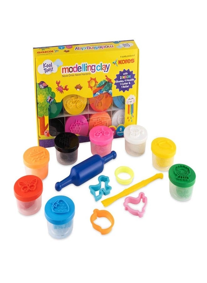 Kool Toolz Modelling Clay - 200 g 8 Vibrant Shades 4 Moulds