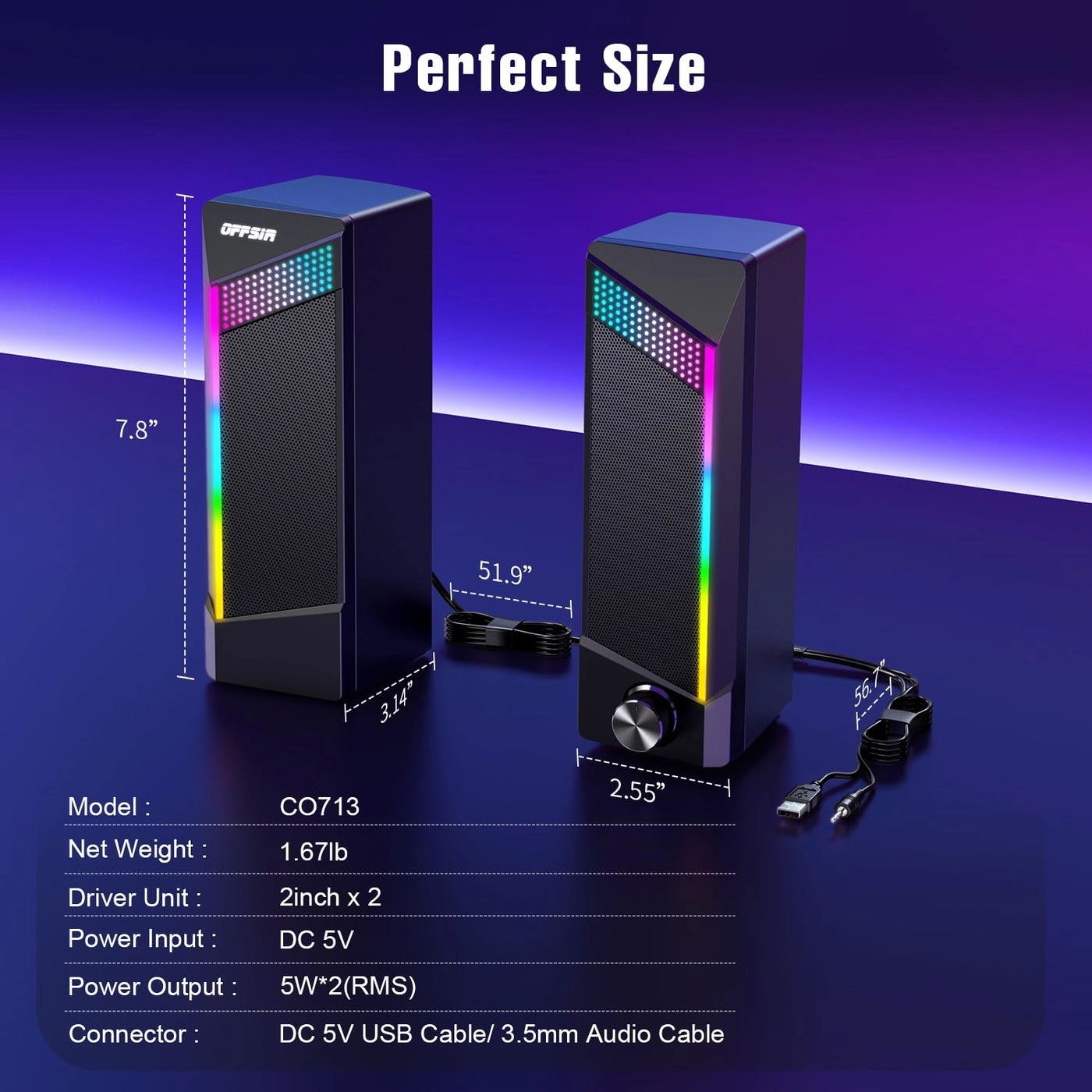 Computer Speakers - 2 in 1 RGB USB Powered
