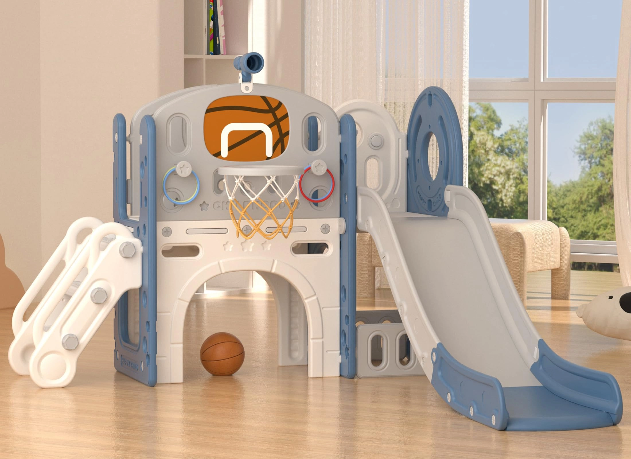 xjd 8 in 1 Toddler Slide Set - Blue Gley 60.2"L x 73.2"W x 43.7"H
