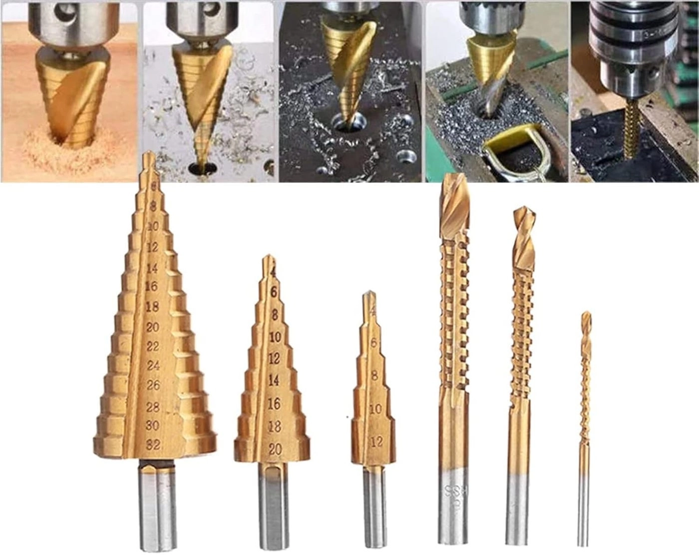 Triangular shank step drill - HSS 3pcs + Saw drill - Titanium plating 3pcs