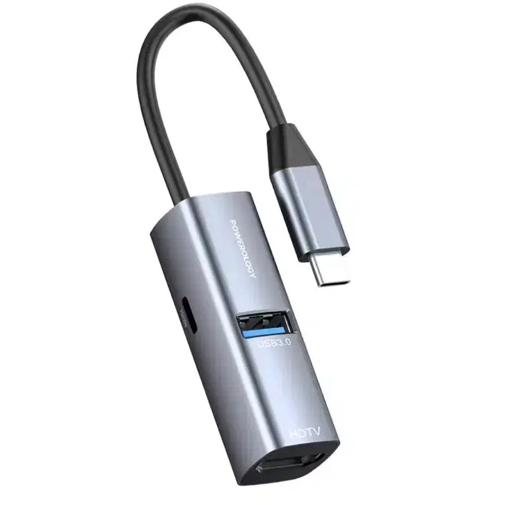 Powerology 4-In-1 USB-C Multi-Function Hub - PD 100W 5Gbps USB 3.0 4K Ultra HD