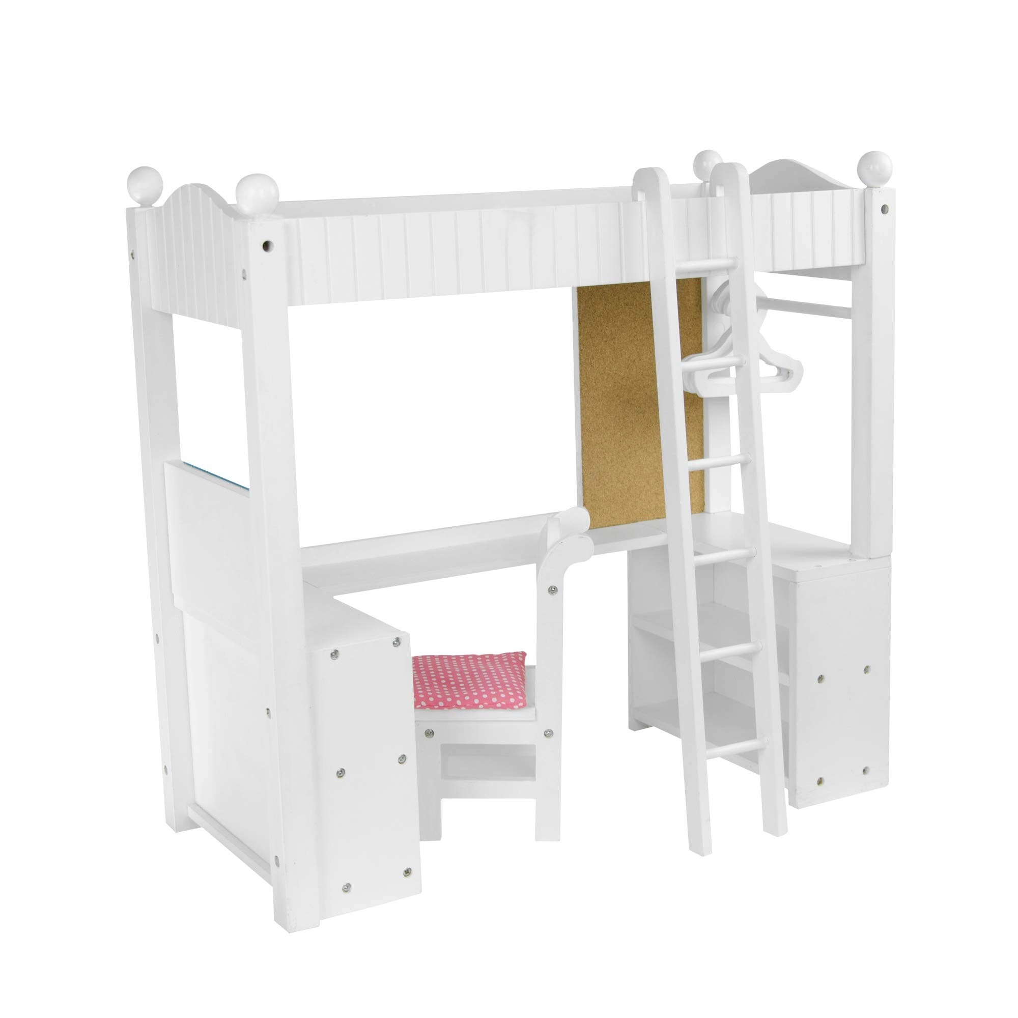 Teamson Kids Olivias Little World Princess College Dorm - 18 Doll Double Bunk Desk Loft Bed Gray Polka Dots