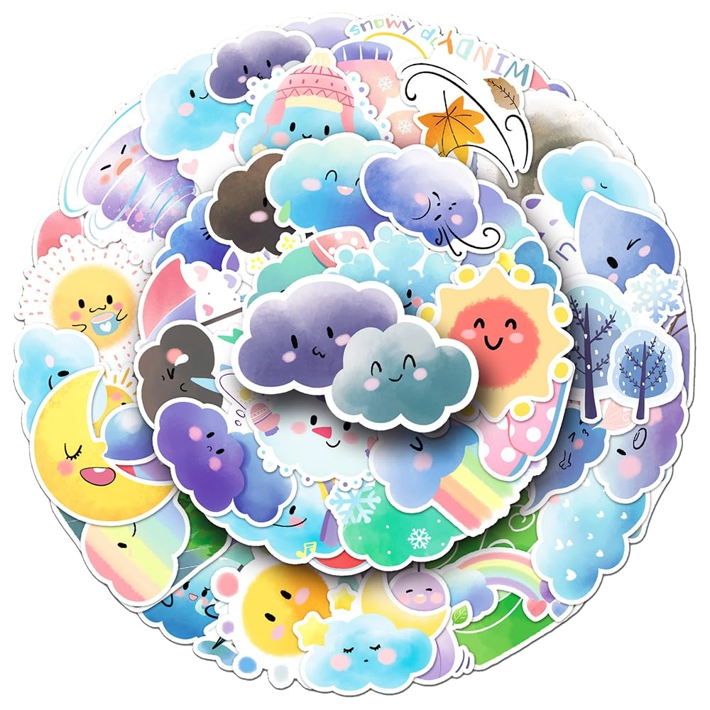 qaxrocyn Soft Pastel Weather Sticker Book Waterproof 50 pcs