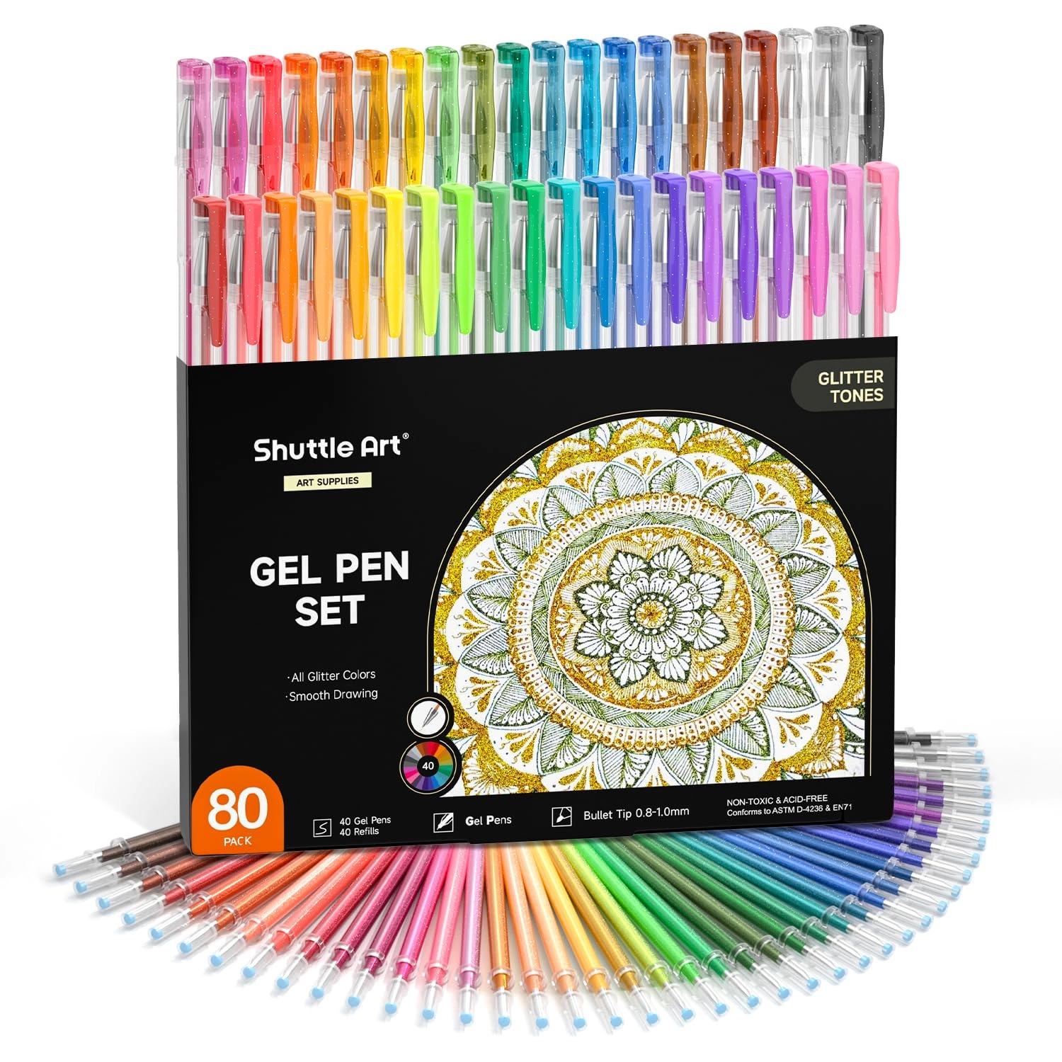 Shuttle Art Glitter Gel Pens - 80 Pack 0.8-1.0mm