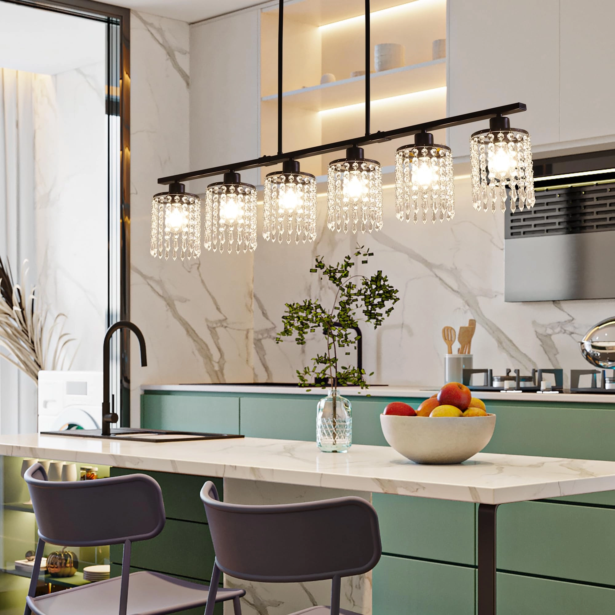 Modern Island Gold Crystal Chandelier - Dimmable