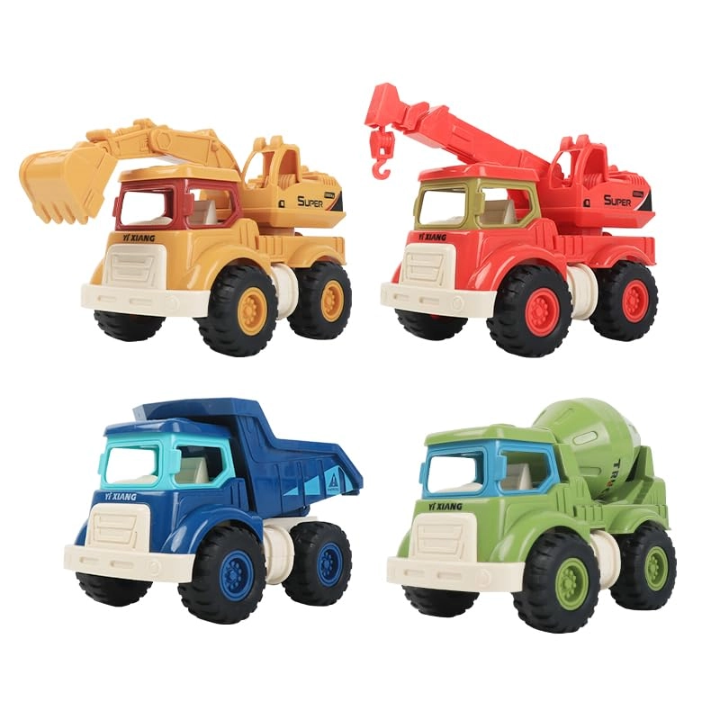 atomdream tech Excavator Dump Truck Crane Cement Mixer Set - Cartoon