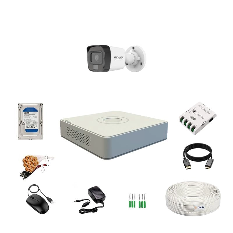 4CH DVR + 5MP Dome Camera + Bullet Camera + 500GB HDD + Cable Roll + 4CH Power Supply + BNC & DC Connectors