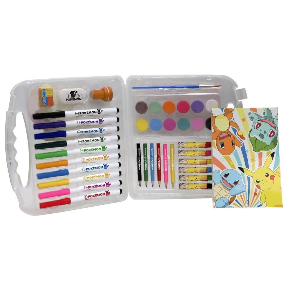Drawing Case Set - 40 Pcs 12 watercolors 10 markers 6 colored pencils 6 soft crayons