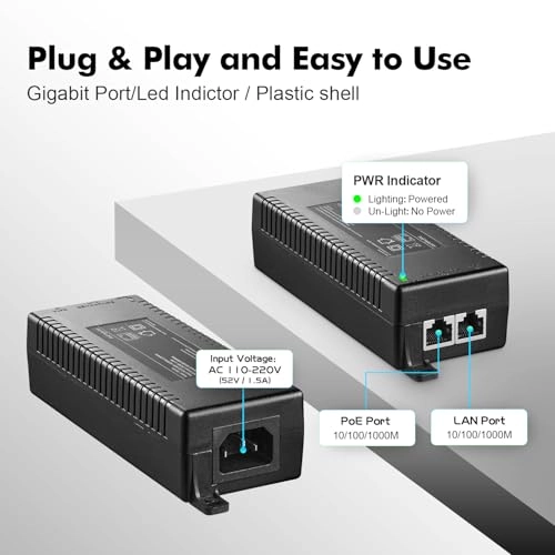Gigabit PoE+ Injector - 2 Port 60W Ethernet 1000 Mbits