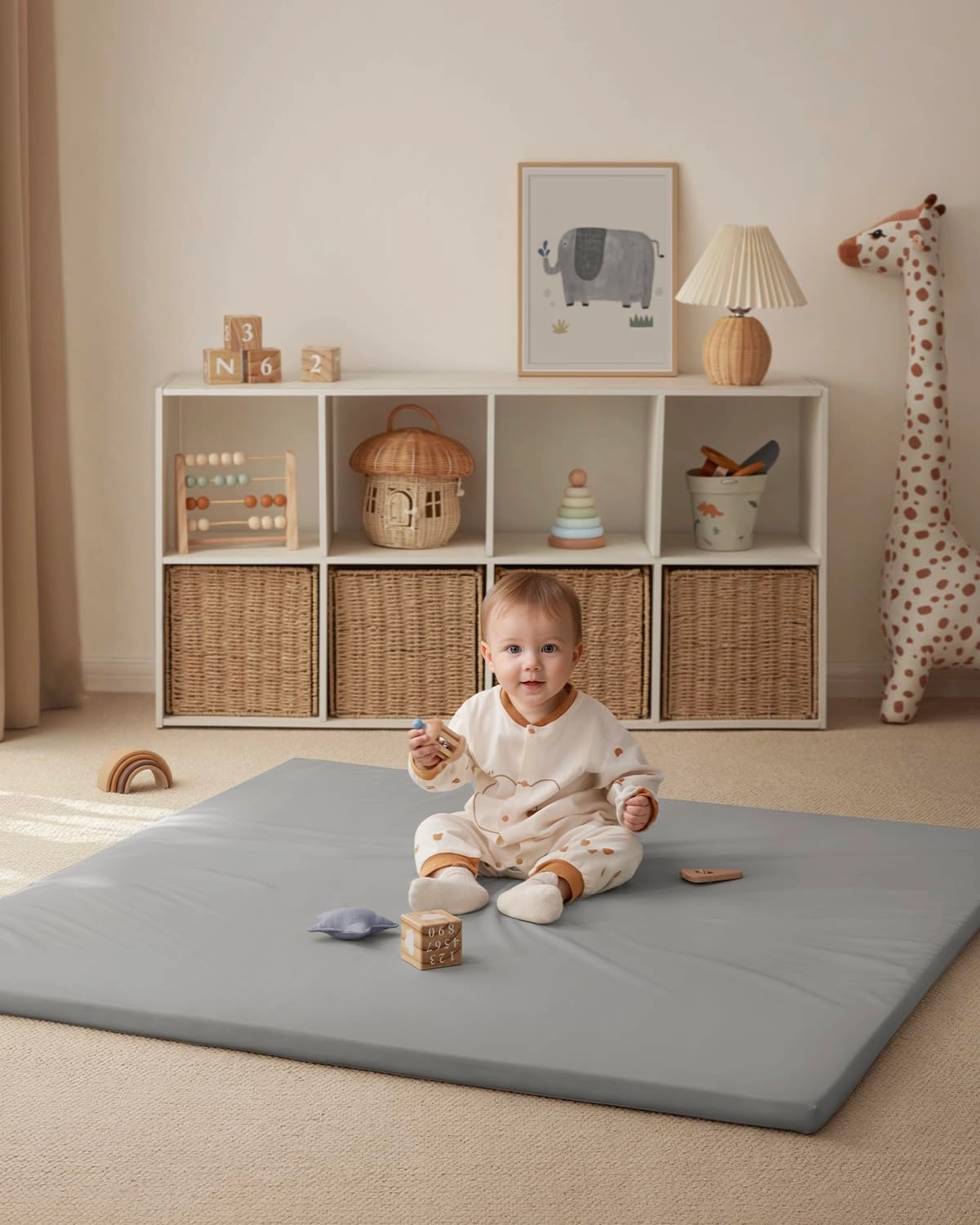 Vegan Leather Baby Play Mat - 50x50 Taupe